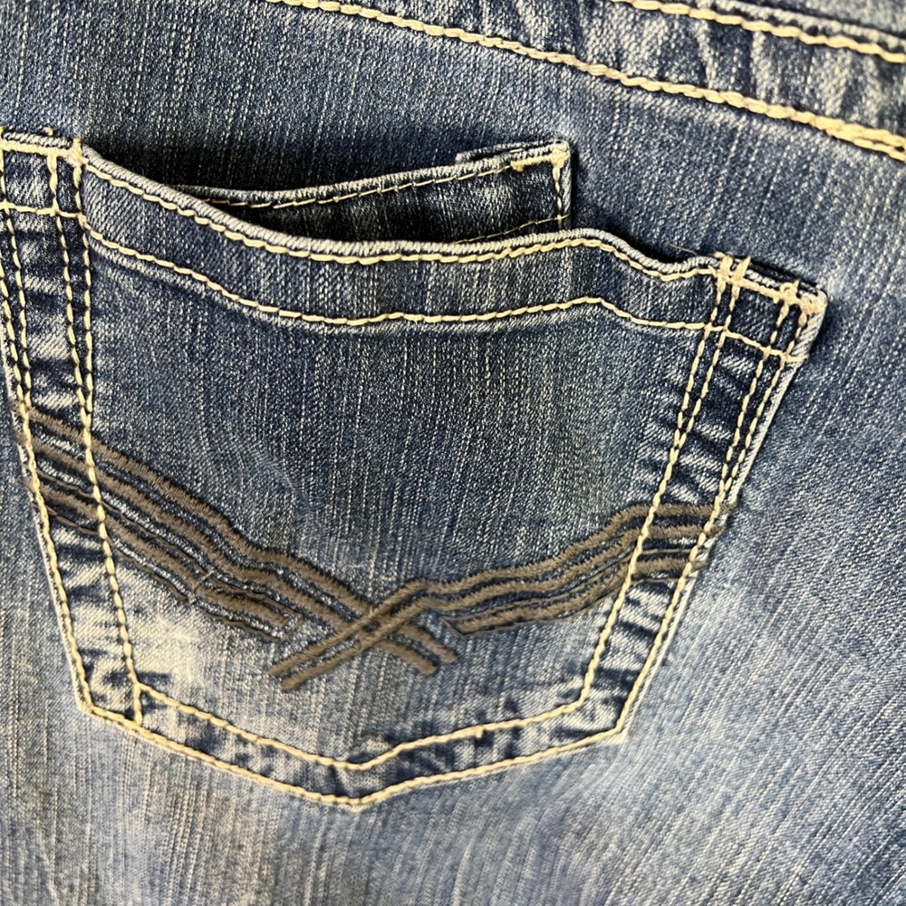 Axel Brand Jeans Mens 38x32 Blue  Denim Straight Leg Medium Wash Contrast Stitch - Picture 7 of 14